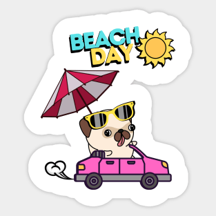 Cute Pug Going to the beach in summer Sticker